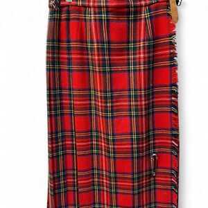 Vintage Red Tartan Wool Pleated Women's Skirt